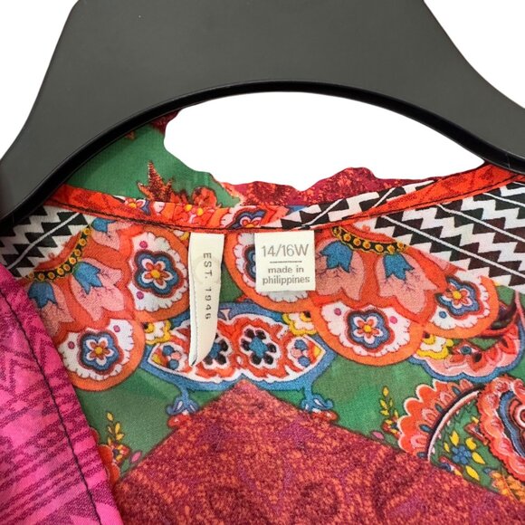 Cato est 1946 Mid Leng Bohemian Multicolor Chiffon Kimono Women SZ14/16W Sheer - Picture 3 of 13